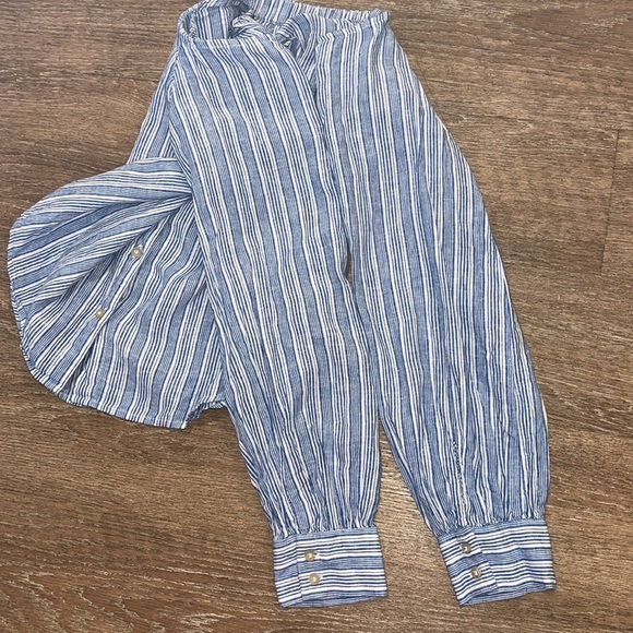 Free People Blue/White Striped Off-The-Shoulder Blouse Top - Picture 7 of 15